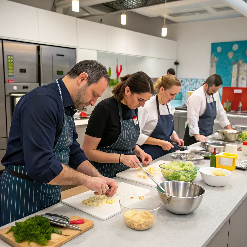 Team participating in a corporate cooking workshop